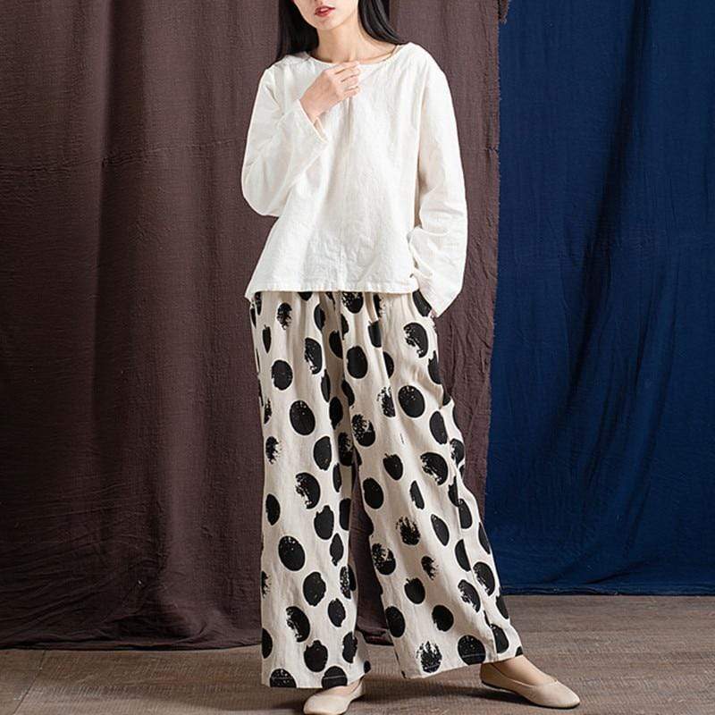 Polka Dot Linen Palazzo Pants  | Zen