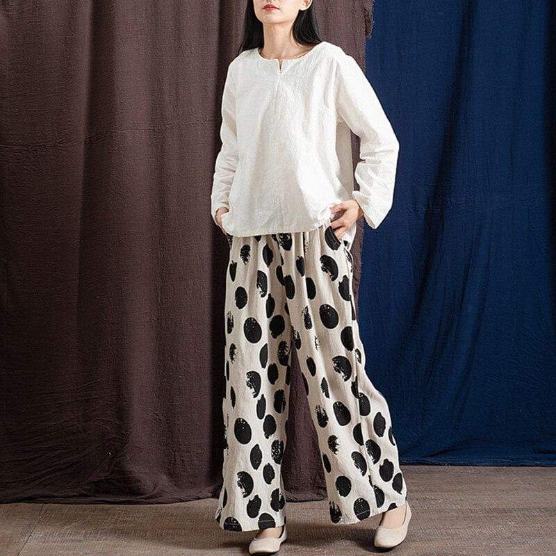 Polka Dot Linen Palazzo Pants  | Zen