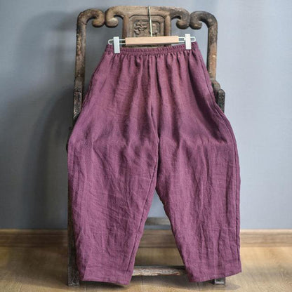 Buddha Trends Purple / One Size Elastic Waist Linen Trousers | Zen