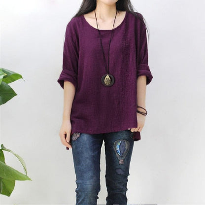 Buddha Trends Purple / S Cotton and Linen Asymmetrical Shirt | Zen