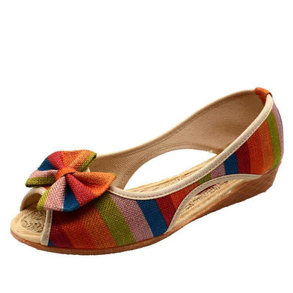Buddha Trends Rainbow Striped Peep Toe Linen Shoes
