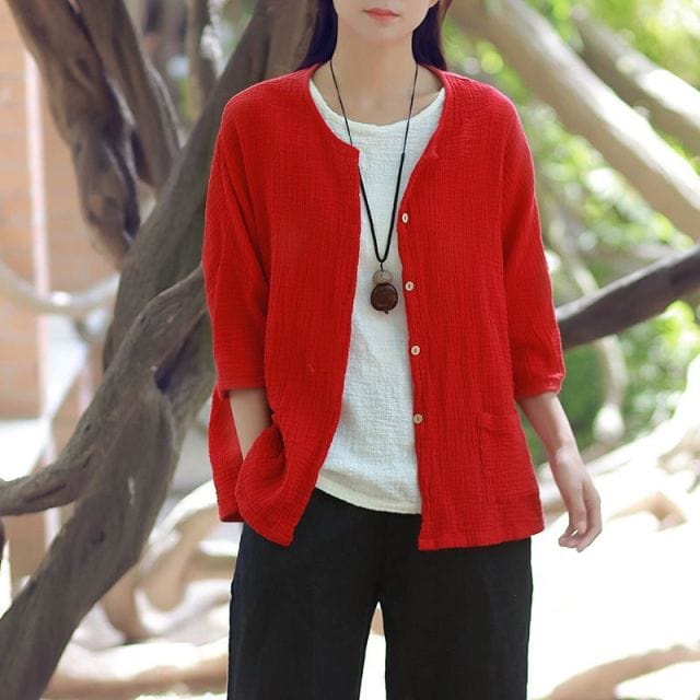 Buddha Trends Red / 4XL Zen Cotton Linen Blouse | Zen