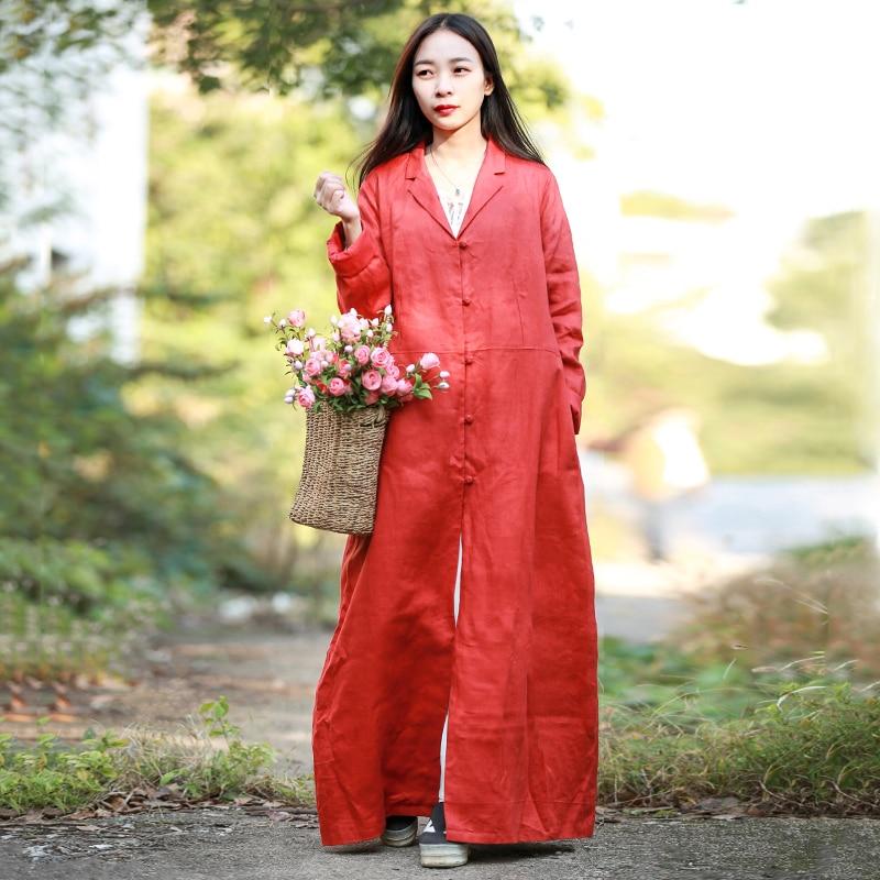 Buddha Trends Red / L Vintage Chinese Linen Trench Coat