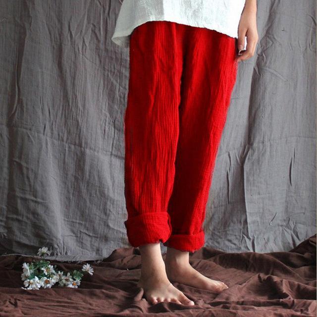 Buddha Trends Red / M Cotton And Linen Pants  | Zen