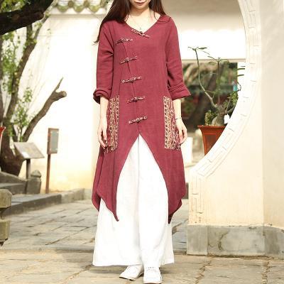 Buddha Trends red / One Size Chinese Style Draped Linen Shirt  | Zen