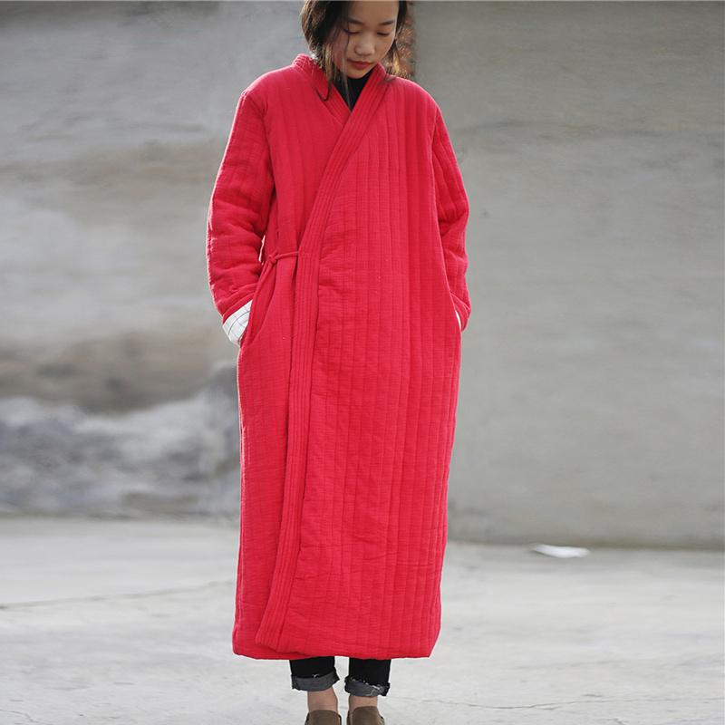 Buddha Trends Red / One Size Cotton Linen Ankle Length Trench Coat