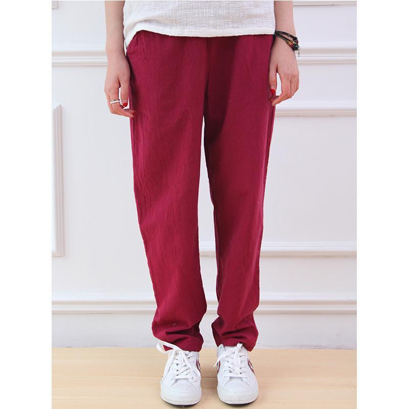 Buddha Trends Red / One Size Cotton &amp; Linen Pleated Pants  | Zen