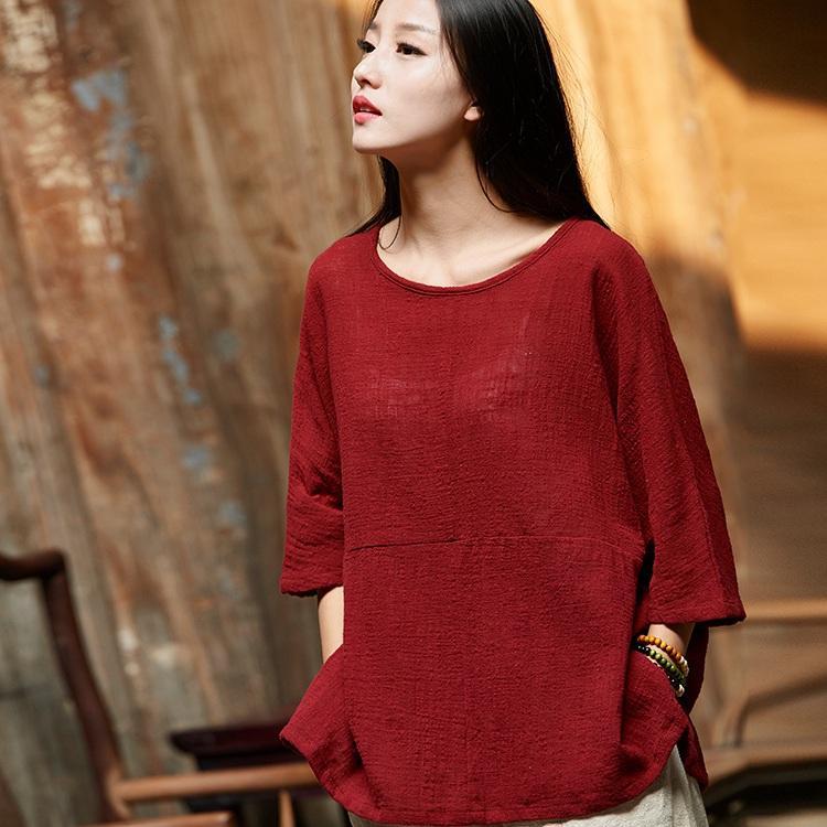 Buddha Trends Red / One Size Flowy 3/4 Batwing Sleeve T-Shirt  | Zen
