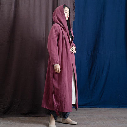 Buddha Trends Red / One Size Hooded Bandage Linen Trench Coat  | Zen