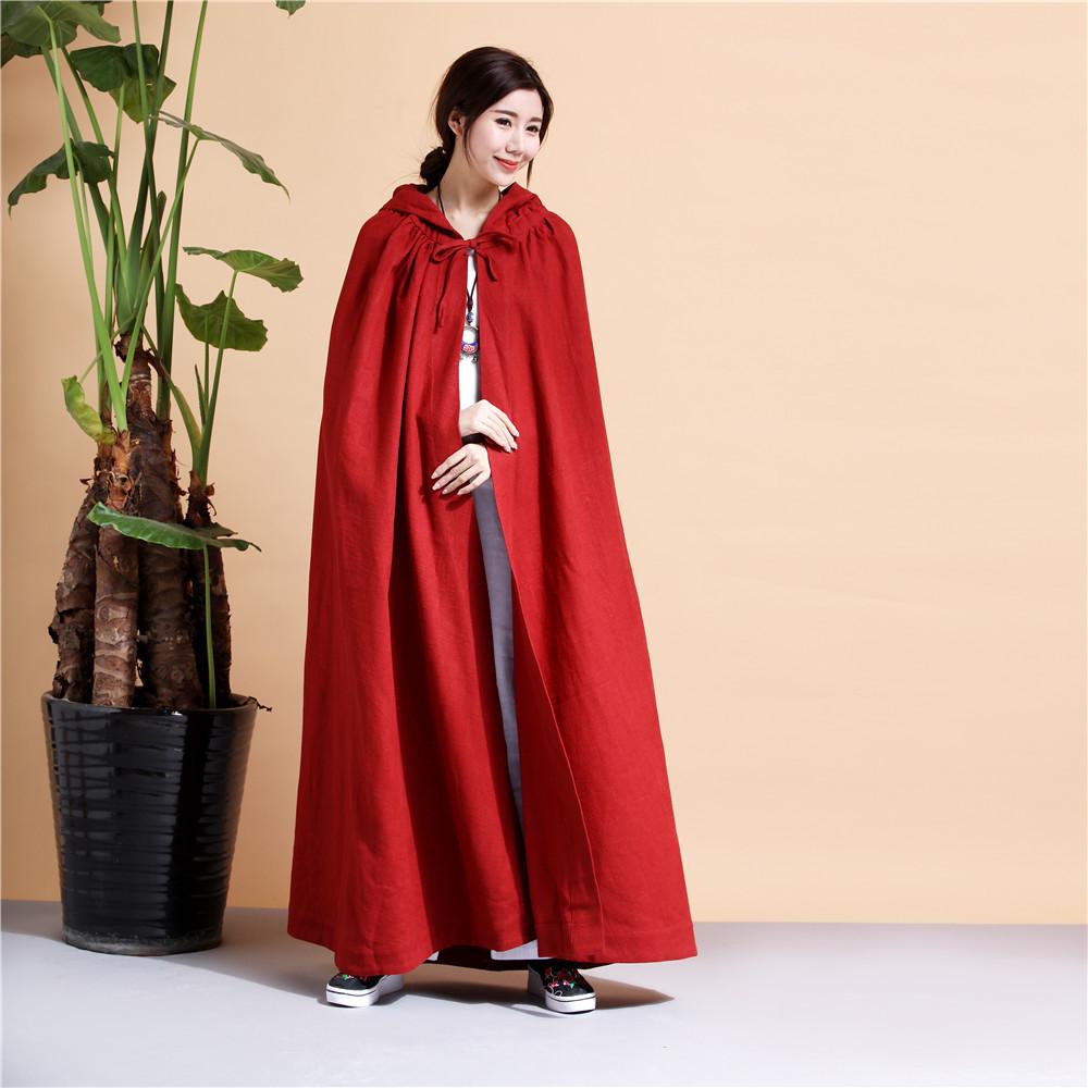 Buddha Trends Red / One Size Long Hooded Linen Cloak