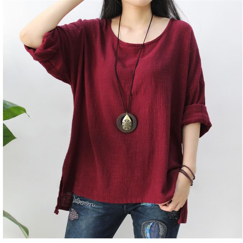Buddha Trends Red / One Size O Neck Long Sleeve Linen Shirt