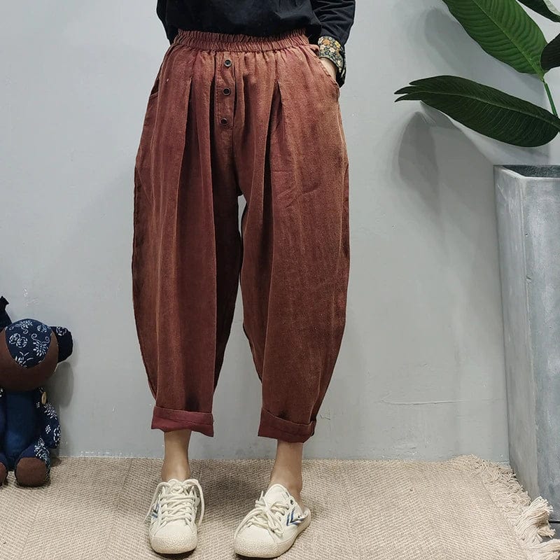 Buddha Trends Red / One Size Rolled Up Cotton And linen Trousers