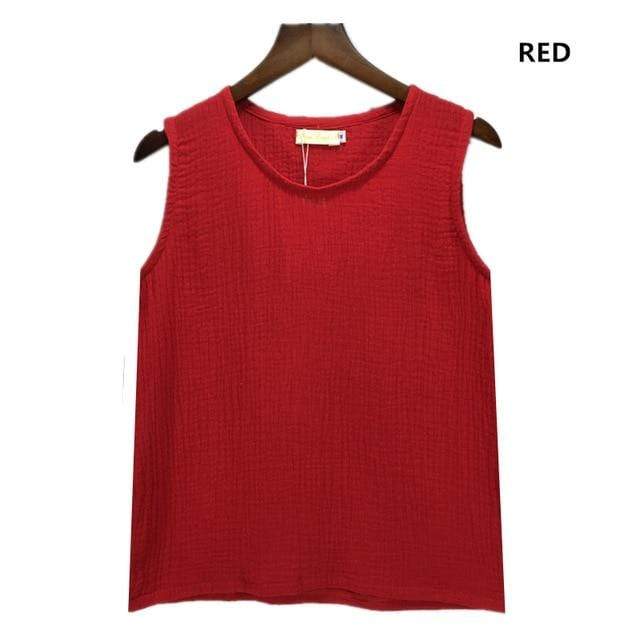 Buddha Trends Red / S Cotton and Linen Plus Size Tank Tops