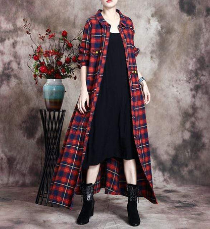 Buddha Trends Retro Linen Plaid Shirt Dress | Nirvana