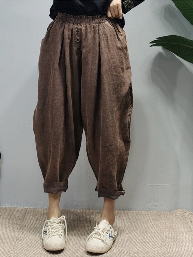 Buddha Trends Rolled Up Cotton And linen Trousers