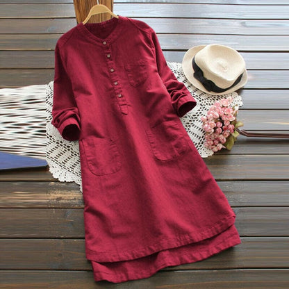 Buddha Trends Rosewood / S Vintage Loose Cotton Linen Tunic