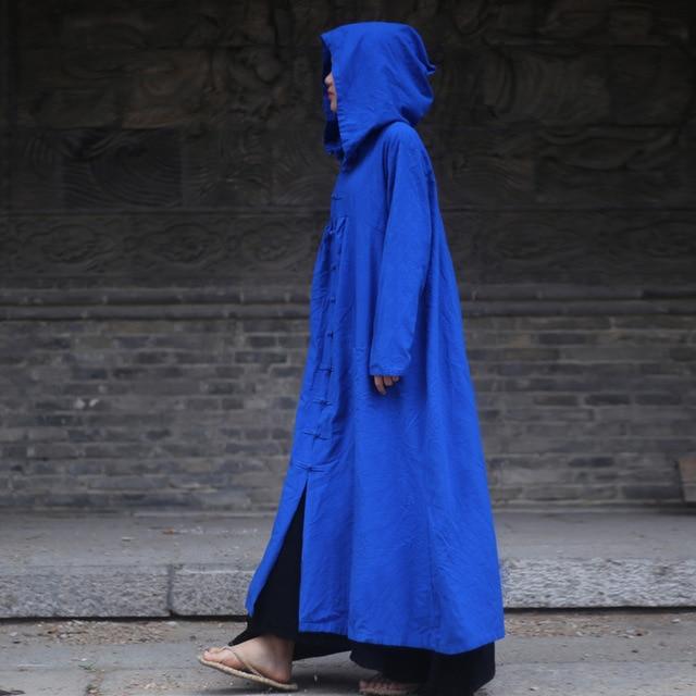 Buddha Trends Royal blue / One Size Vivid Linen Hooded Trench Coat | Zen