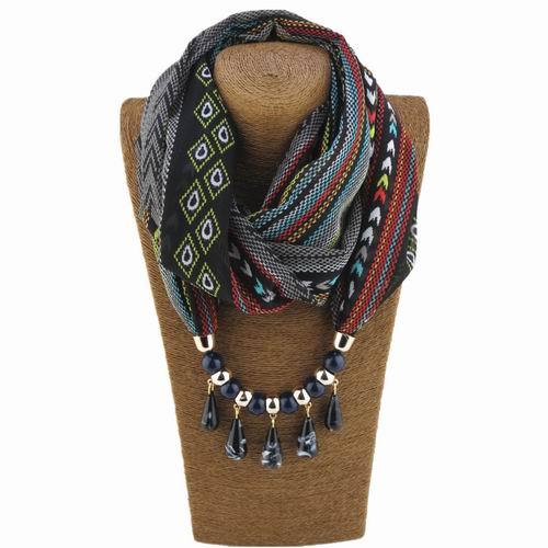 Buddha Trends Scarf Green Tribal Beaded Scarf Necklace