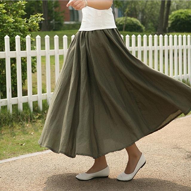 Buddha Trends Skirts Army Green / One Size Cotton and Linen Maxi Skirts