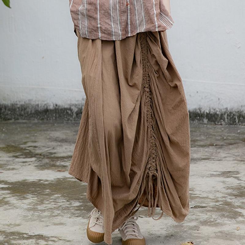 Buddha Trends Skirts Asymmetrical Cotton Linen Skirt | Lotus