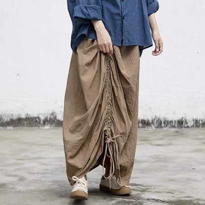 Buddha Trends Skirts Asymmetrical Cotton Linen Skirt | Lotus