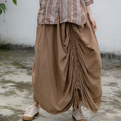 Buddha Trends Skirts Asymmetrical Cotton Linen Skirt | Lotus