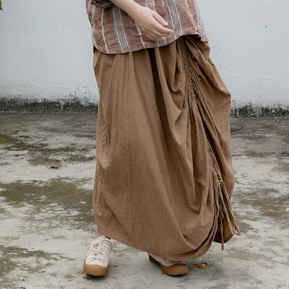 Buddha Trends Skirts Asymmetrical Cotton Linen Skirt | Lotus