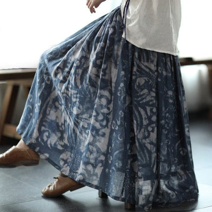 Buddha Trends Skirts Blue / One Size Solid Retro Linen Skirts  | Zen