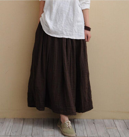 Buddha Trends Skirts brown / S Vintage Cotton Linen Pleated Skirt