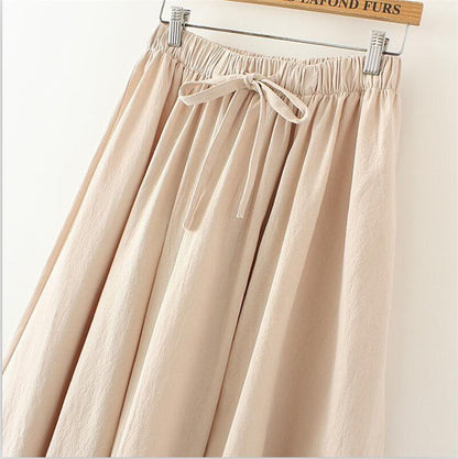 Cotton Linen Pleated Literary Skirt