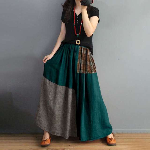 Buddha Trends Skirts green / 5XL Vintage Patchwork Corduroy Midi Skirt
