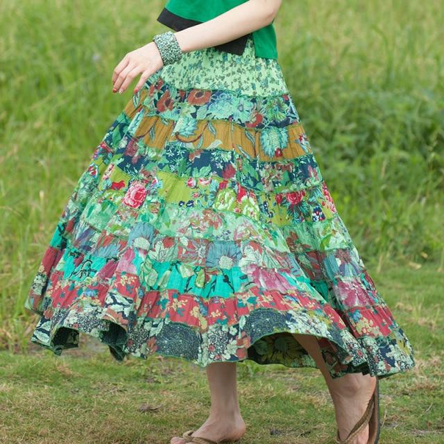 Buddha Trends Skirts Green / One Size Random Patchwork Hippie Skirt