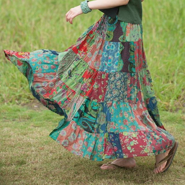 Buddha Trends Skirts Green / One Size Vintage Patchwork Skirt
