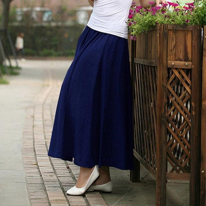 Buddha Trends Skirts Navy Blue / One Size Cotton and Linen Maxi Skirts