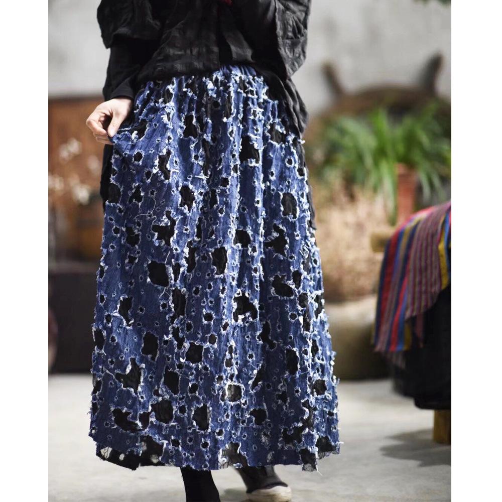 Vintage Ripped Denim Maxi Skirt  | Zen