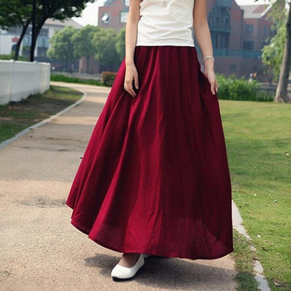 Buddha Trends Skirts Red / One Size Cotton and Linen Maxi Skirts