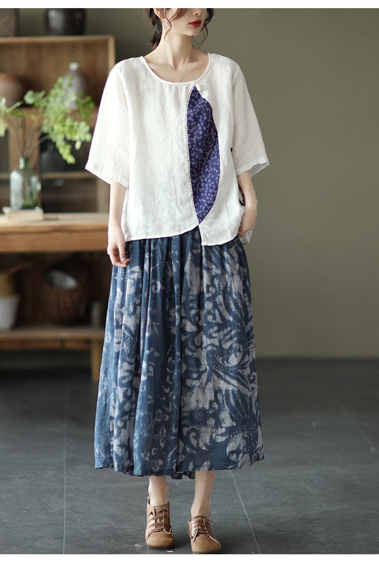 Buddha Trends Skirts Solid Retro Linen Skirts  | Zen