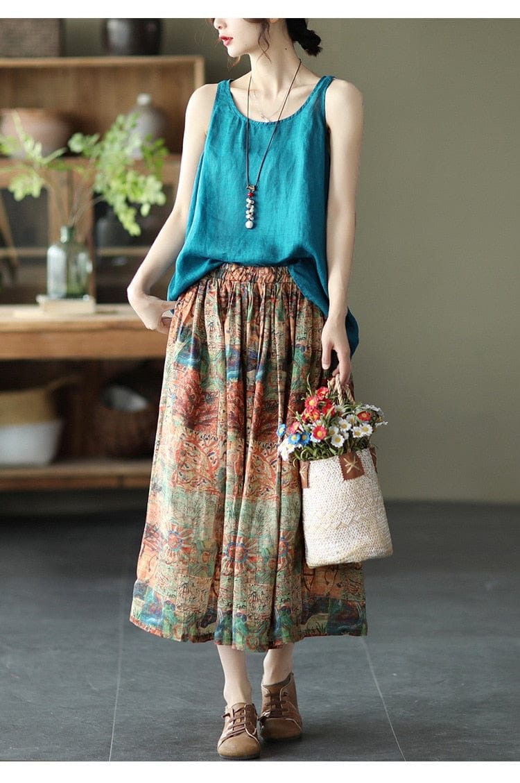 Buddha Trends Skirts Solid Retro Linen Skirts  | Zen