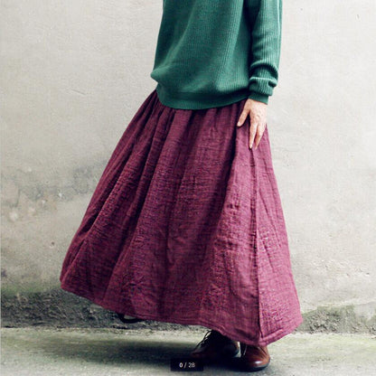 Buddha Trends Skirts Vintage Cotton Linen Pleated Skirt