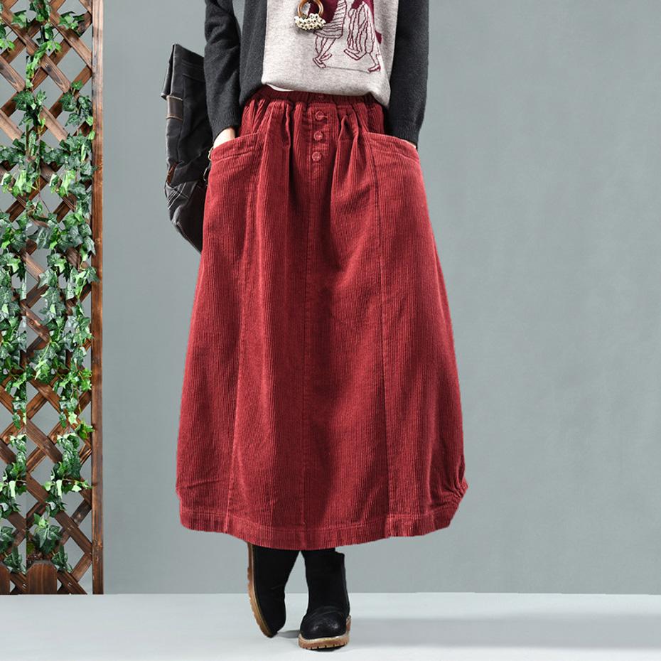 Vintage Pleated Corduroy Midi Skirt