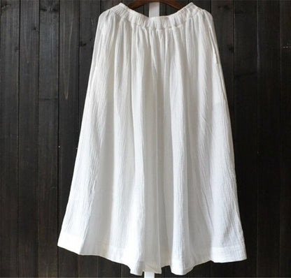 Buddha Trends Skirts White / S Vintage Cotton Linen Pleated Skirt