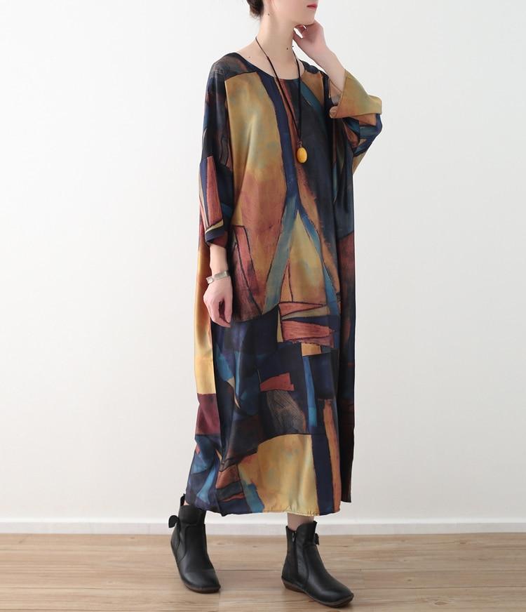 Buddha Trends Sweater Dresses Abstract Prints Loose Retro Dress