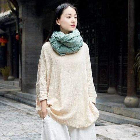Buddha Trends Tops Beige / One Size Calm Aura Cotton Linen Shirt  | Zen