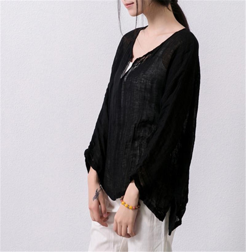 Buddha Trends Tops Black / One Size Asymmetrical V-Neck Linen Shirt