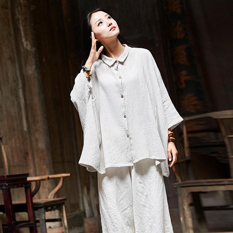 Buddha Trends Tops Gray / One Size Oversized Button Down Shirt  | Zen
