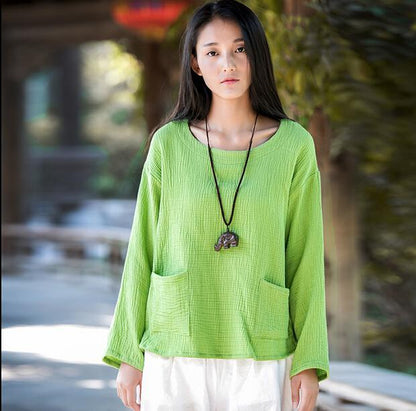 Buddha Trends Tops Green / S Zen Linen Shirts With Pockets  | Zen
