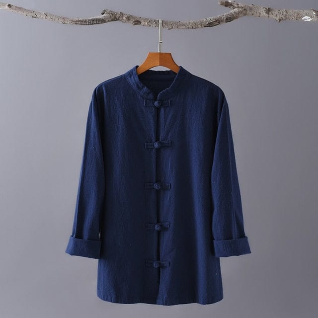Buddha Trends Tops Navy Blue / S Zen Casual Cotton Linen Blouse | Zen