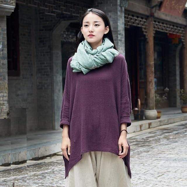Buddha Trends Tops Purple / One Size Calm Aura Cotton Linen Shirt  | Zen