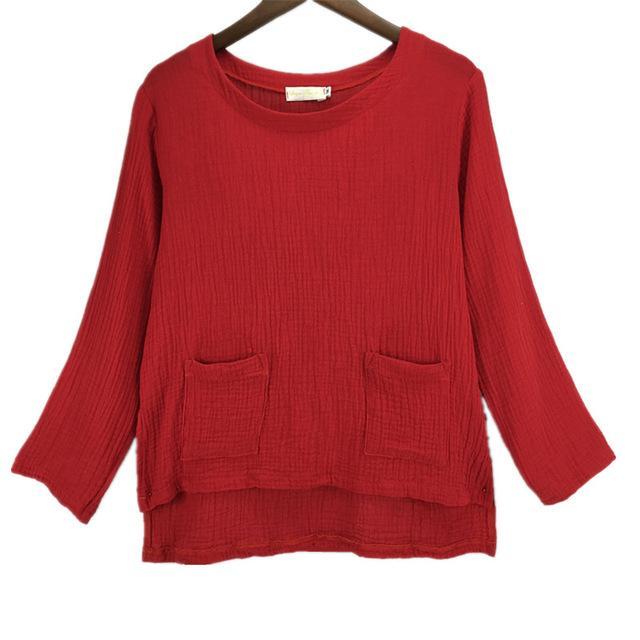 Buddha Trends Tops Red / S Zen Linen Shirts With Pockets  | Zen