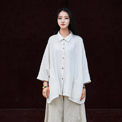 Buddha Trends Tops White / One Size Oversized Button Down Shirt  | Zen